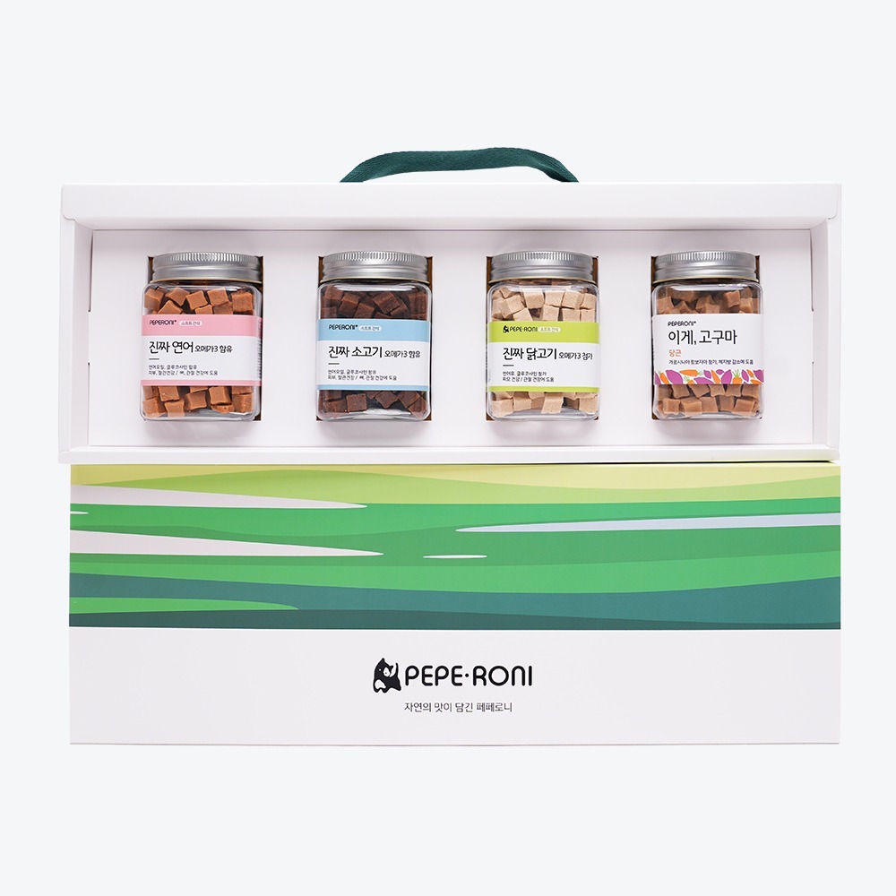 Gift box 페페로니 진짜 시리즈 4개 SET 연어+소고기+닭고기+이게 고구마