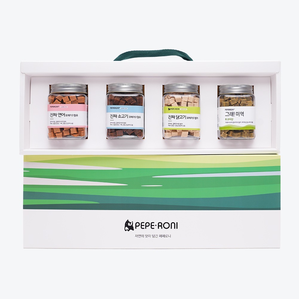 Gift box 페페로니 진짜 시리즈 4개 SET 연어+소고기+닭고기+그래 미역
