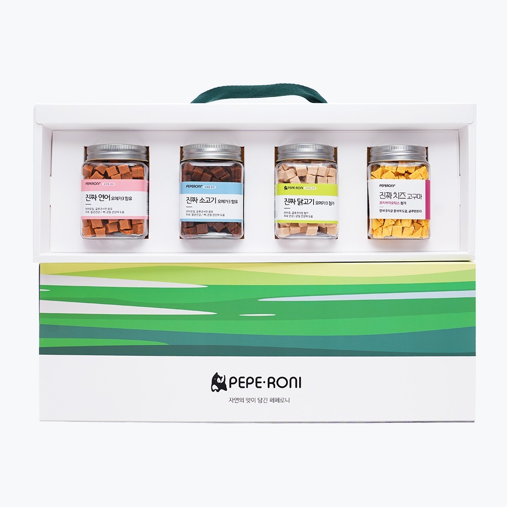 Gift box 페페로니 진짜 시리즈 4개 SET 연어+소고기+닭고기+치즈고구마